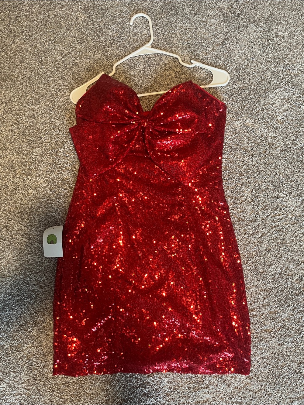 NEW WITH TAGS!! Main Strip Red Sequin Strapless Bow Mini Dress